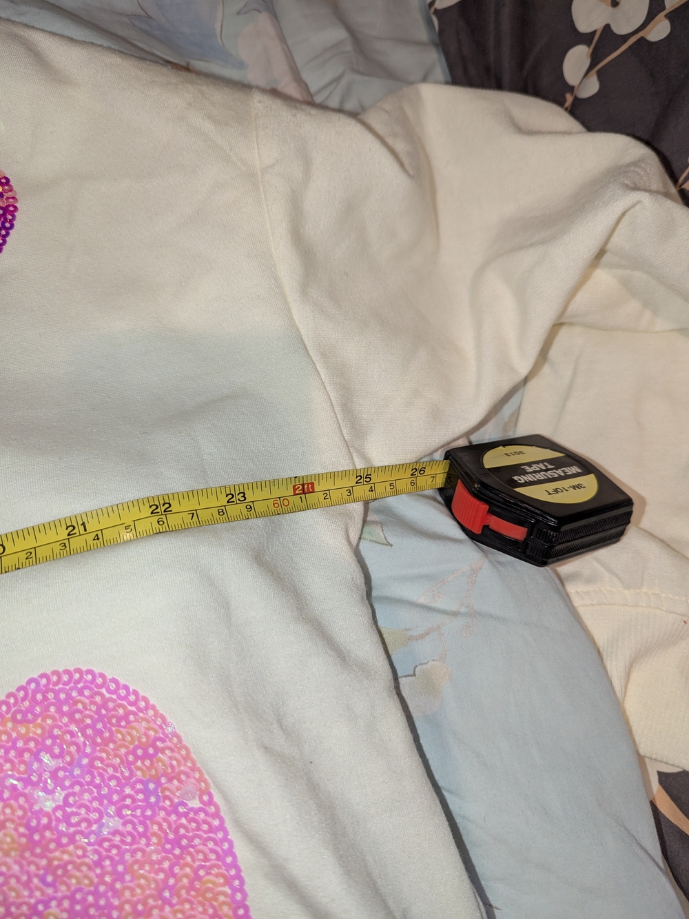 Oversized Sequin Heart Crewneck Sweater - Ivory with Pink & Turquoise Hearts - Picture 10 of 13